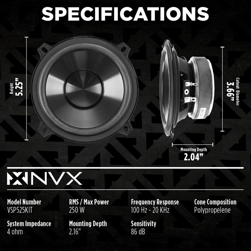NVX نظام مكبرات صوت مكونة NVX VSP525KIT 750W ذروة (250W RMS) 5.25 بوصة V-Series ثنائي الاتجاه مع مكبرات صوت قبة حريرية 25 مم - Image 3